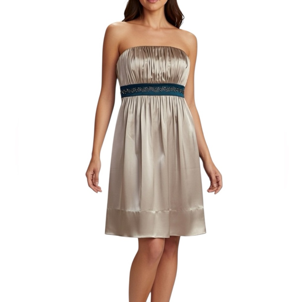 BCBGMAXAZRIA Strapless Silk Banded Waist Party Dress